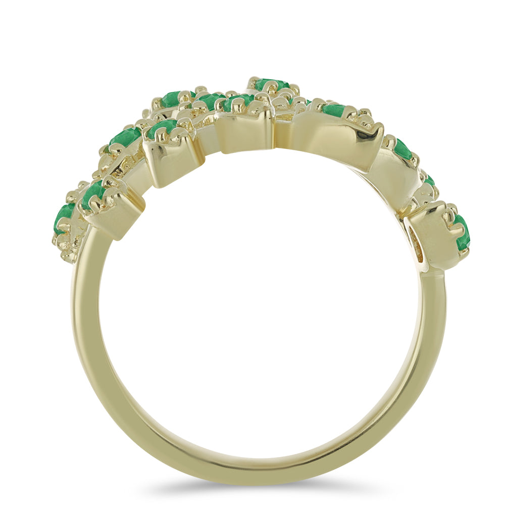 Anel de Prata com Banho de Ouro com Esmeralda do Brasil  Contraste: Cabeca de Veado (800)