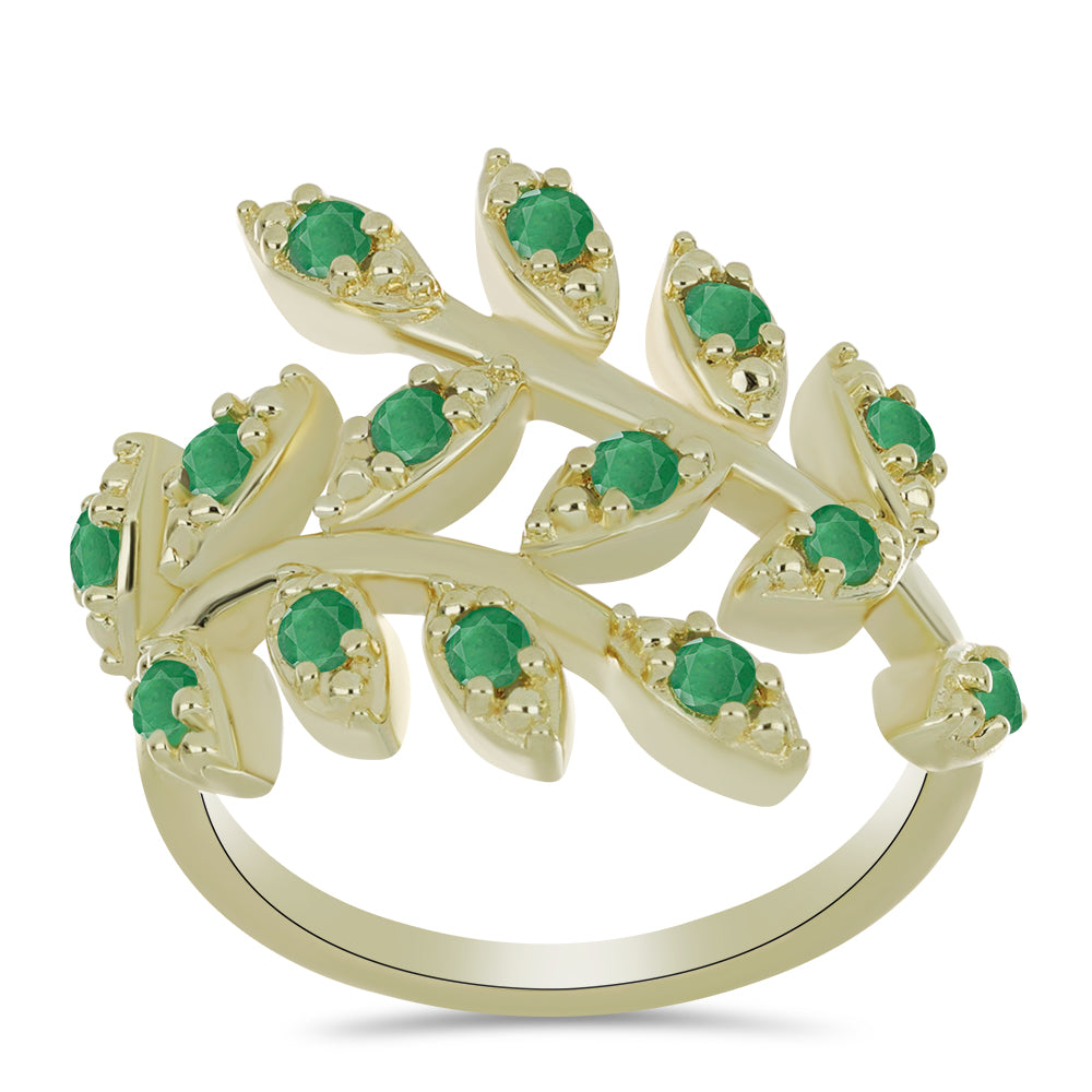 Anel de Prata com Banho de Ouro com Esmeralda do Brasil  Contraste: Cabeca de Veado (800)