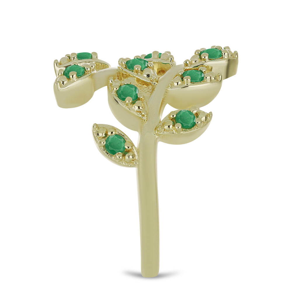 Anel de Prata com Banho de Ouro com Esmeralda do Brasil  Contraste: Cabeca de Veado (800)