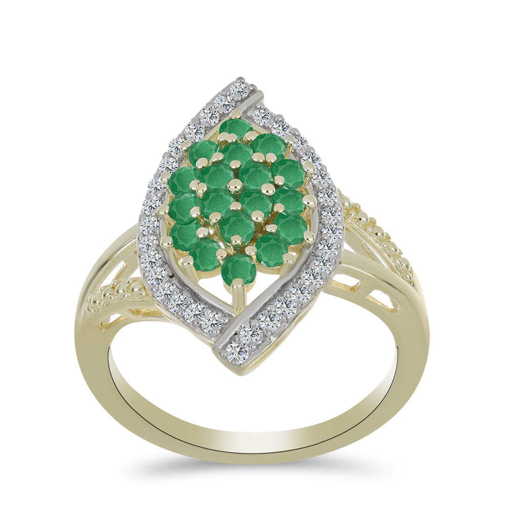 Anel de Prata com Banho de Ouro com Esmeralda do Brasil e Topázio Branco  Contraste: Cabeca de Veado (800) 3 