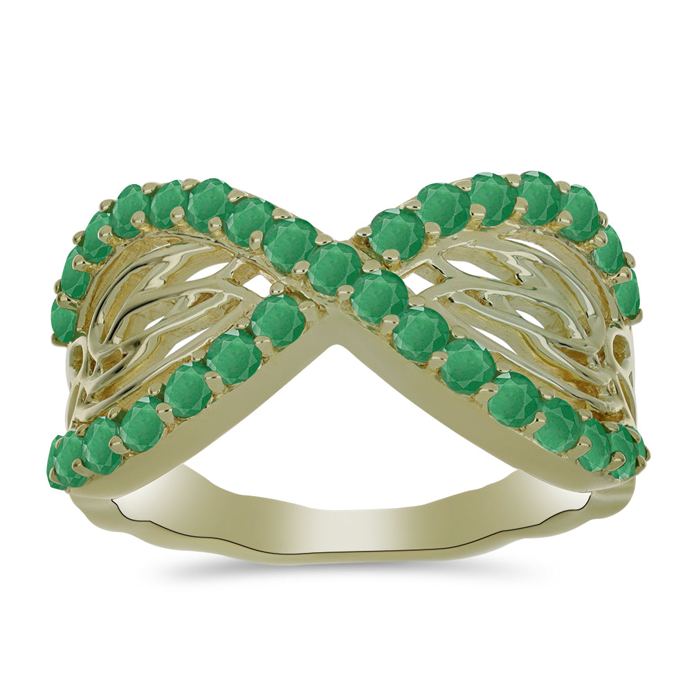 Anel de Prata com Banho de Ouro com Esmeralda do Brasil  Contraste: Cabeca de Veado (800)