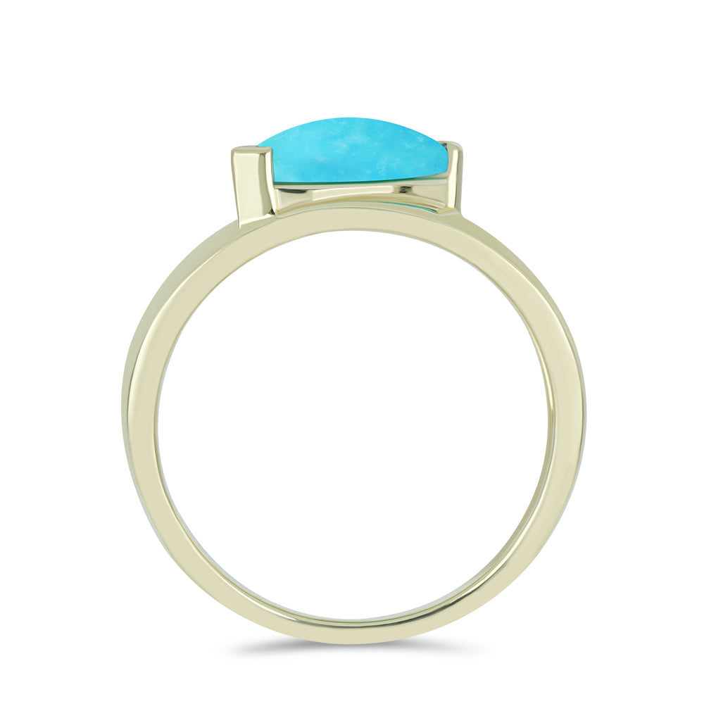 Anel de Prata com Banho de Ouro com Turquesa Bela Adormecida  Contraste: Cabeca de Veado (800)