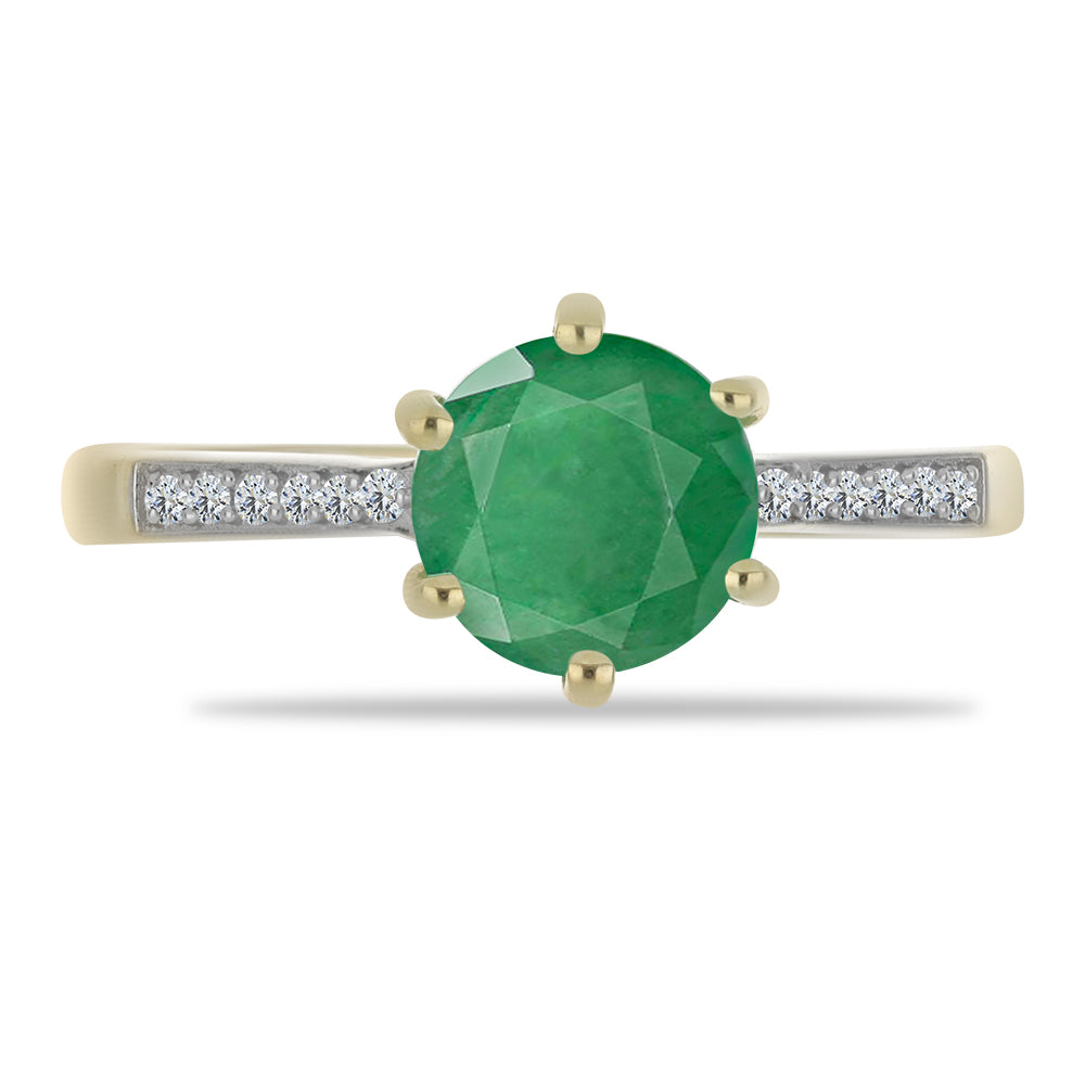 Anel de Prata com Banho de Ouro com Esmeralda do Brasil e Topázio Branco