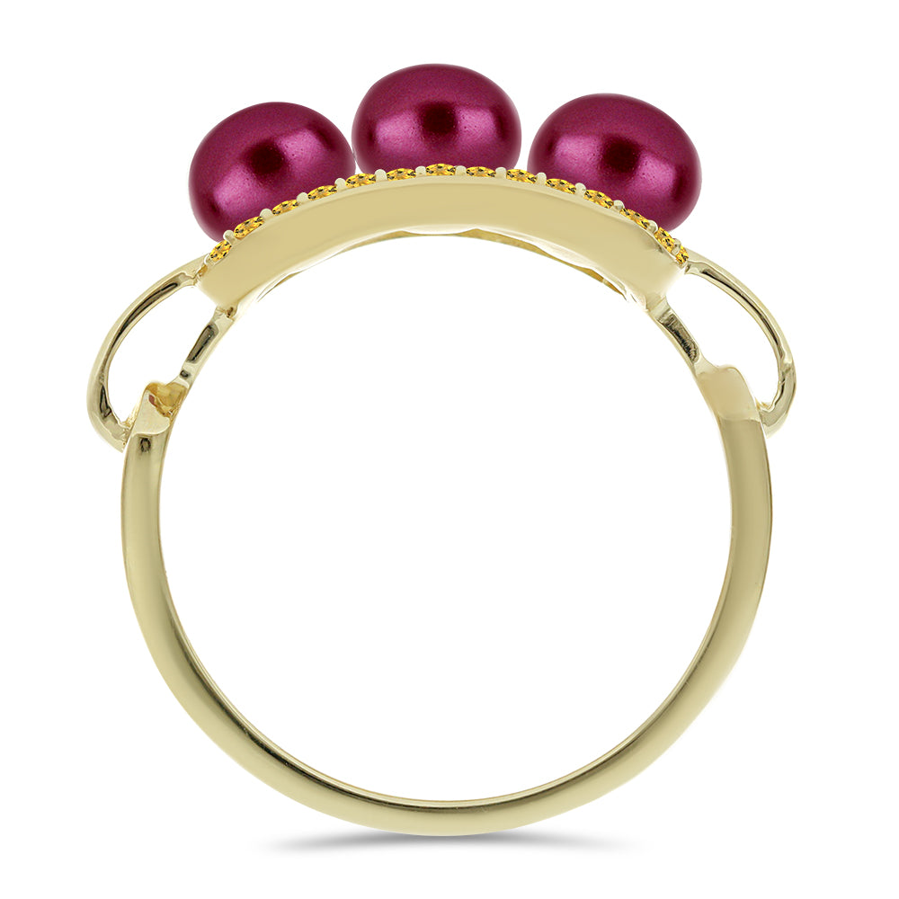 Anel de Prata com Banho de Ouro com Pérola de Água Doce Roxo e Citrino de Ural 2 