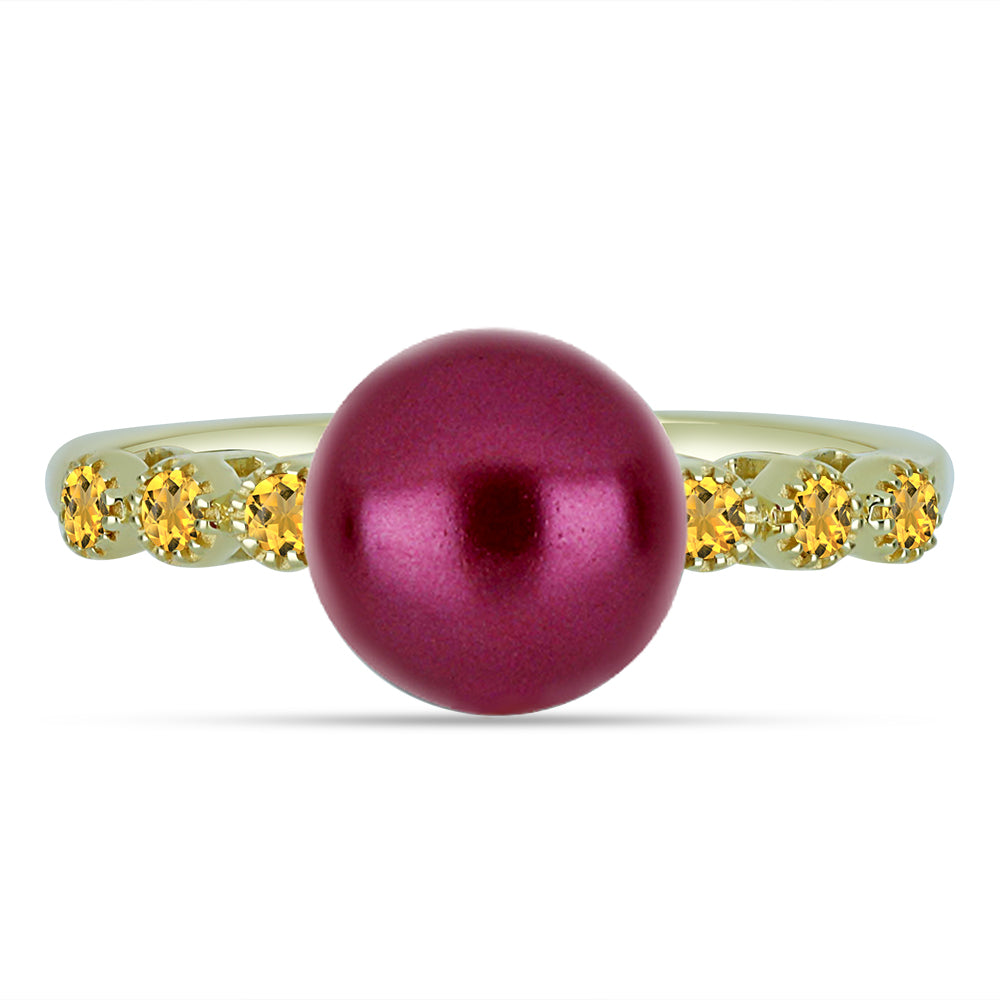 Anel de Prata com Banho de Ouro com Pérola de Água Doce Roxo e Citrino de Ural 1 