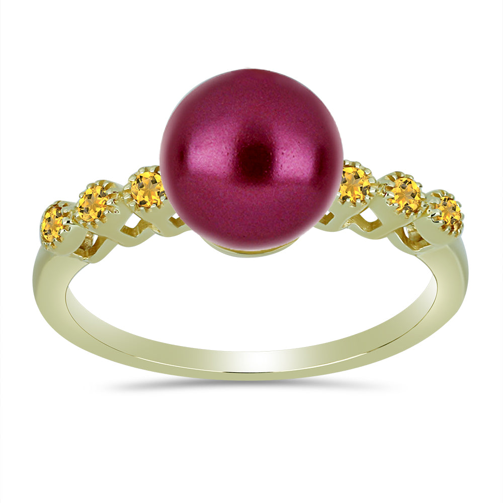 Anel de Prata com Banho de Ouro com Pérola de Água Doce Roxo e Citrino de Ural 3 