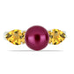 Anel de Prata com Banho de Ouro com Pérola de Água Doce Roxo e Citrino de Ural