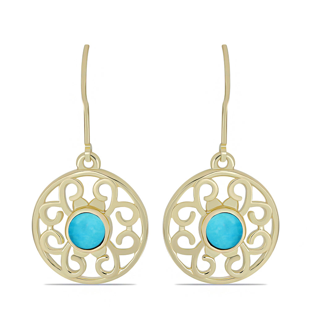 Brincos de Prata com Banho de Ouro com Turquesa Bela Adormecida 1 