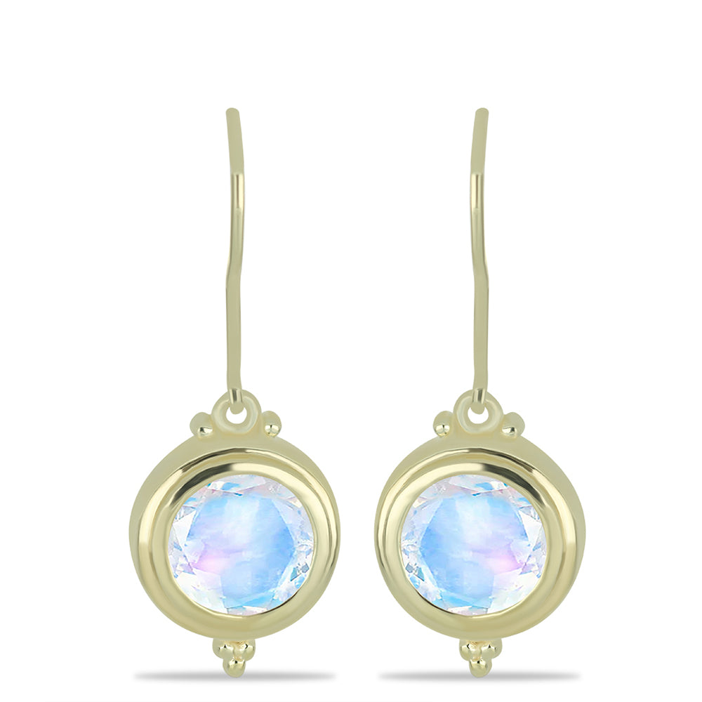 Brincos de Prata com Banho de Ouro com Pedra da Lua Arco-íris 1 