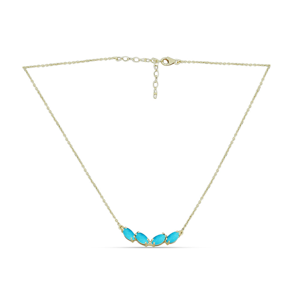 Colar de Prata com Banho de Ouro com Turquesa Bela Adormecida  Contraste: Cabeca de Veado (800)