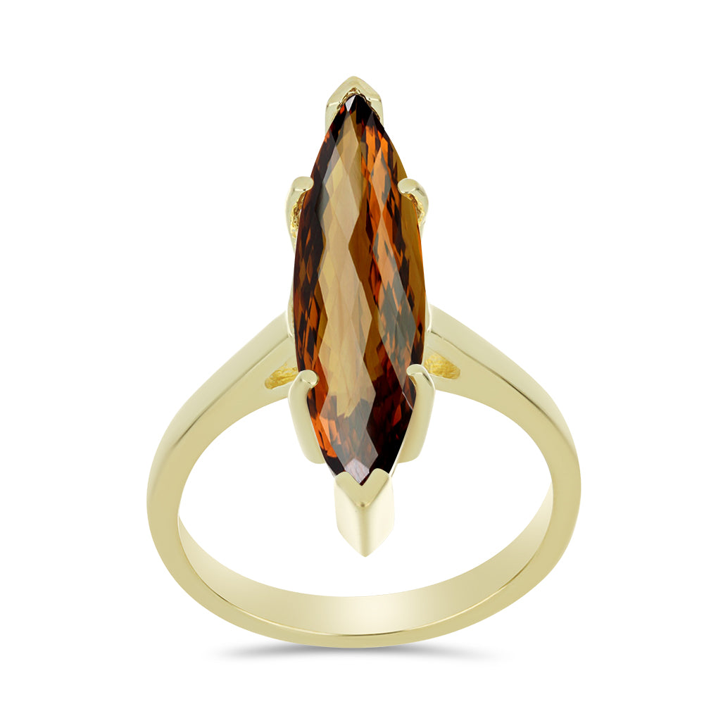 Anel de Prata com Banho de Ouro com Quartzo Cognac  Contraste: Cabeca de Veado (800) 3 