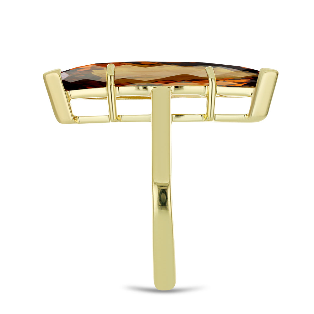 Anel de Prata com Banho de Ouro com Quartzo Cognac  Contraste: Cabeca de Veado (800)