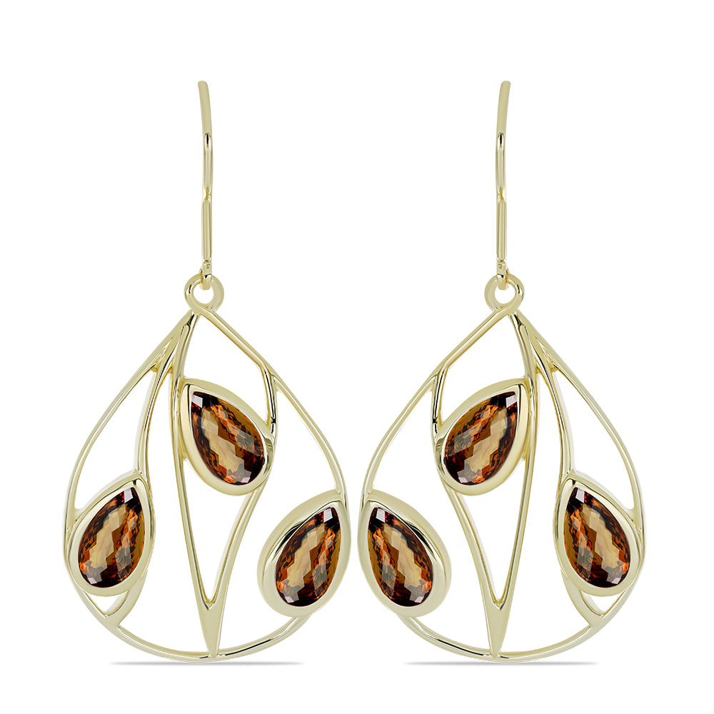 Brincos de Prata com Banho de Ouro com Quartzo Cognac  Contraste: Cabeca de Veado (800) 1 