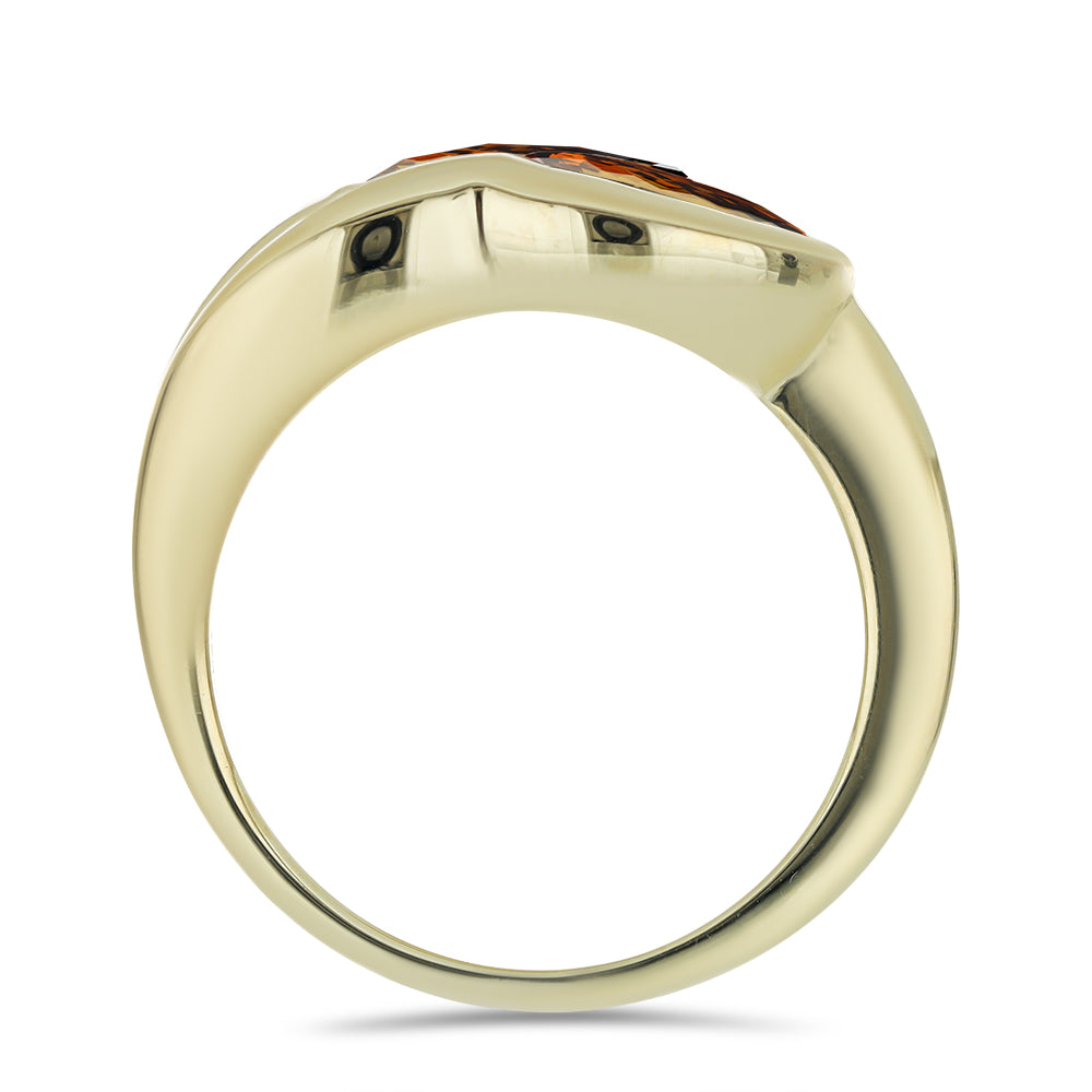 Anel de Prata com Banho de Ouro com Quartzo Cognac  Contraste: Cabeca de Veado (800)