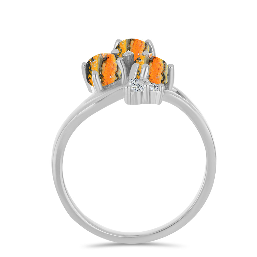 Anel de Prata com Jaspe Bumble Bee e Topázio Branco  Contraste: Cabeca de Veado (800)