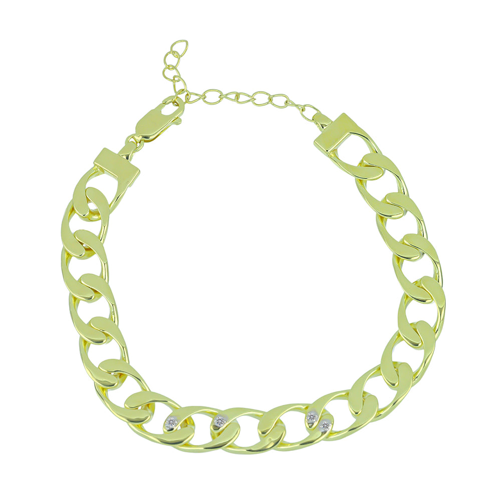 Pulseira de Prata com Banho de Ouro com Diamante Branco  Contraste: Cabeca de Veado (800)