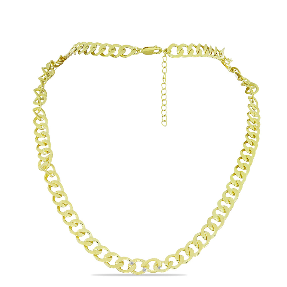 Colar de Prata com Banho de Ouro com Diamante Branco  Contraste: Cabeca de Veado (800)