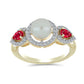 Anel de Prata com Banho de Ouro com Pérola Branca de Água Doce e Rubi de Madagáscar  Contraste: Cabeca de Veado (800)