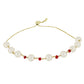 Pulseira de Prata com Banho de Ouro com Pérola Branca de Água Doce e Rubi de Madagáscar