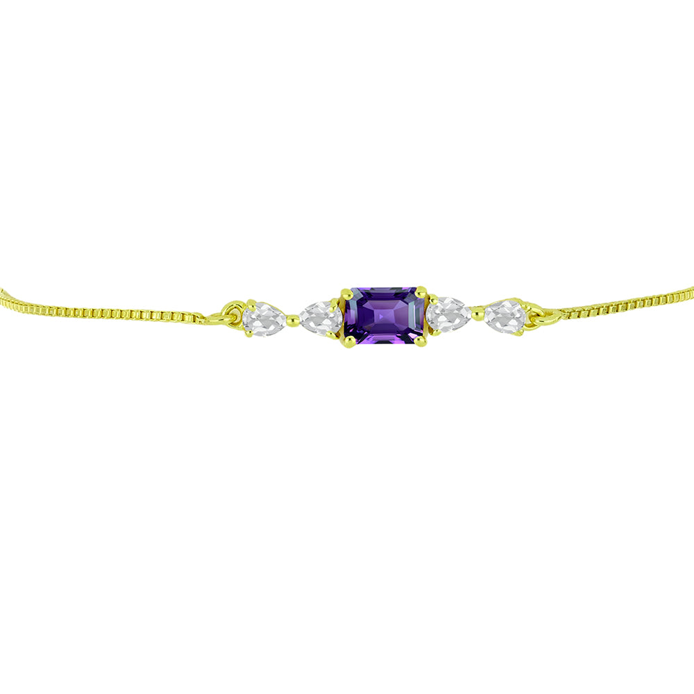 Pulseira de Prata com Banho de Ouro com Ametista de Marrocos e Topázio Branco