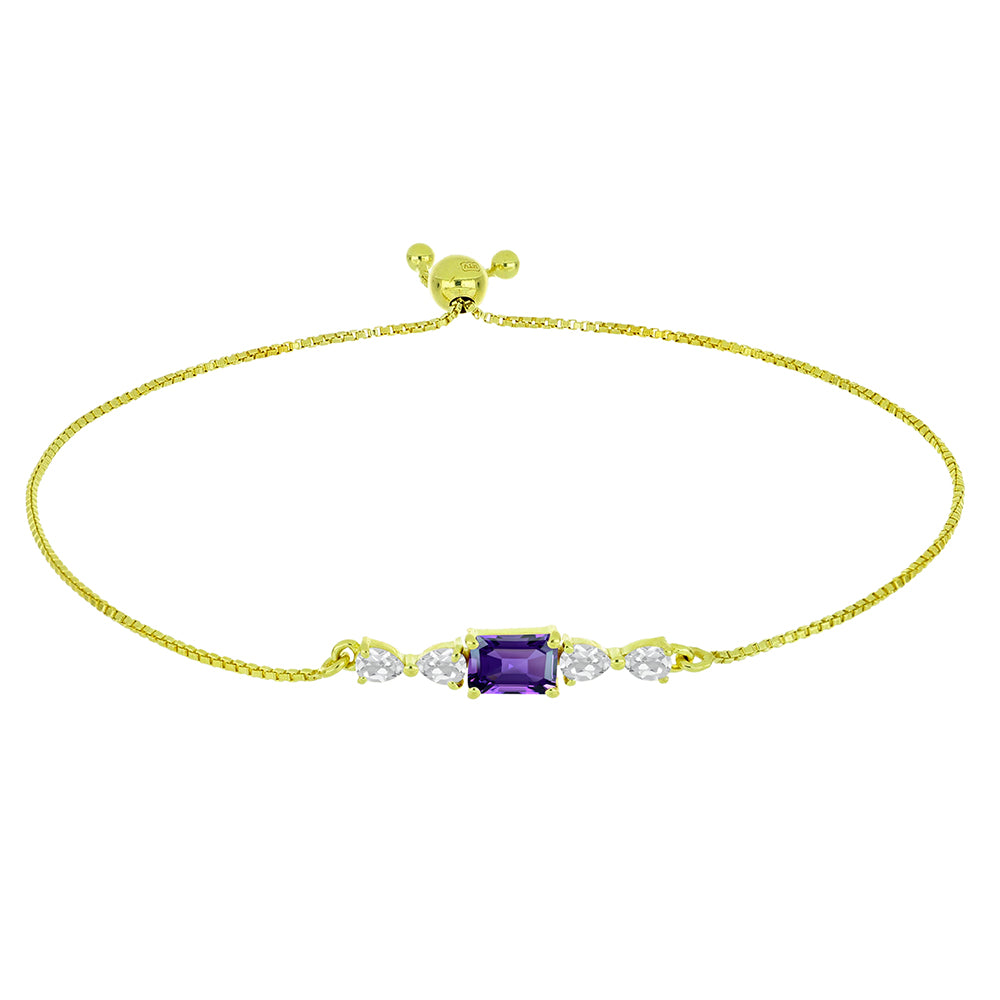 Pulseira de Prata com Banho de Ouro com Ametista de Marrocos e Topázio Branco