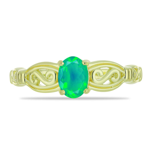 Anel de Prata com Banho de Ouro com Opala Verde do Etíope Lega Dembi