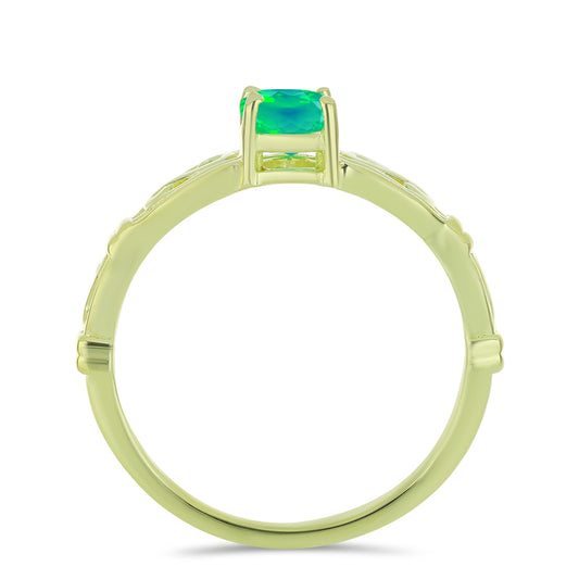 Anel de Prata com Banho de Ouro com Opala Verde do Etíope Lega Dembi