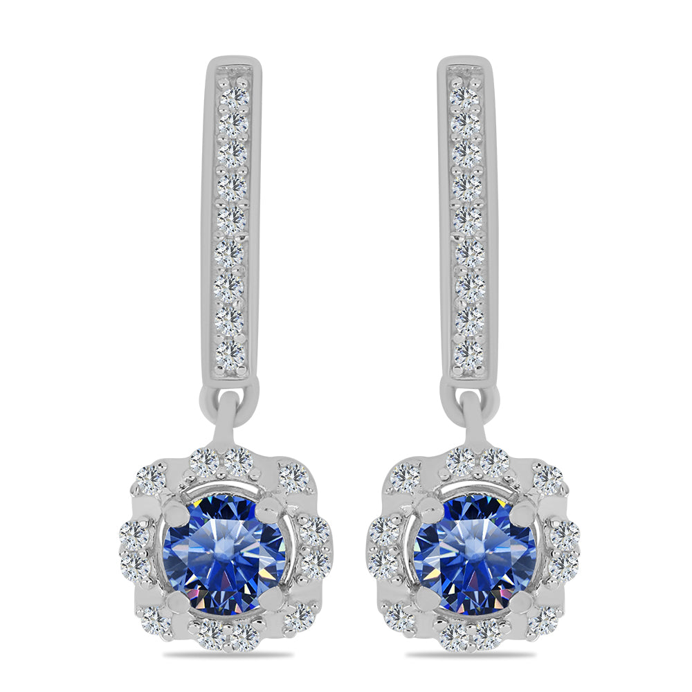 Brincos de Prata com Moissanite Azul Real certificado e cultivado em laboratório e Topázio Branco 1 