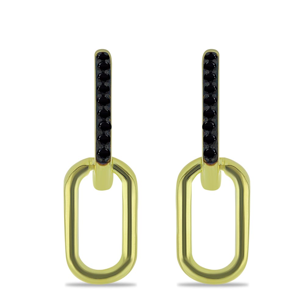 Brincos de Prata com Banho de Ouro com Espinela Preta