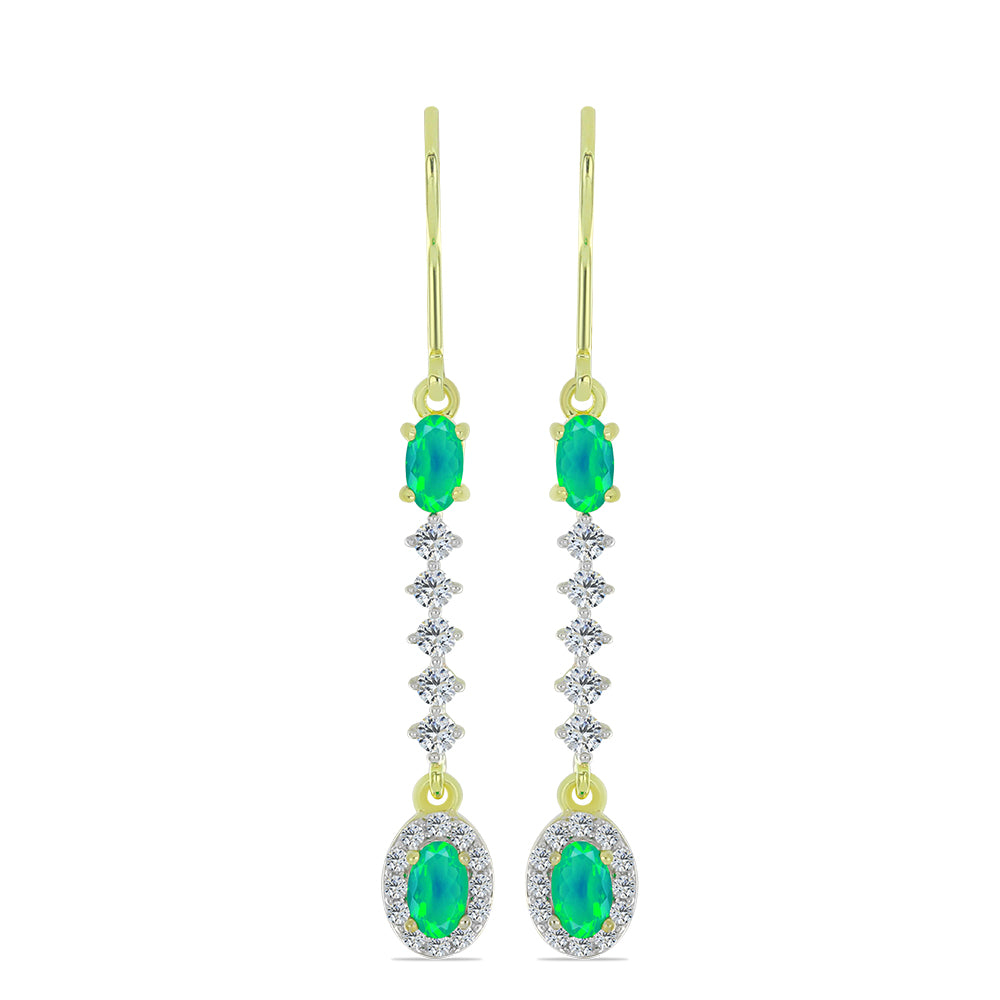 Brincos de Prata com Banho de Ouro com Opala Verde do Etíope Lega Dembi e Topázio Branco