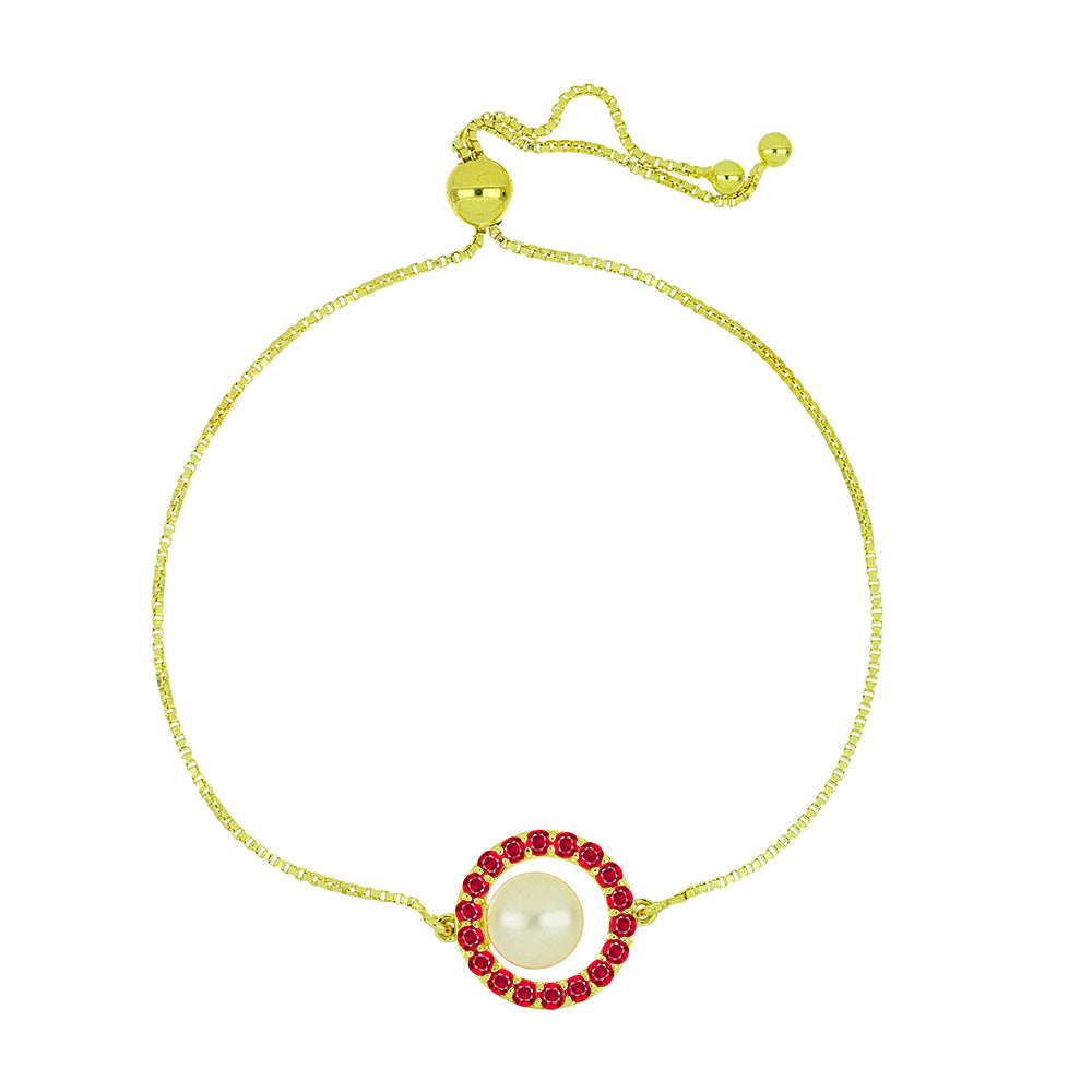 Pulseira de Prata com Banho de Ouro com Pérola Branca de Água Doce e Rubi de Madagáscar 1 