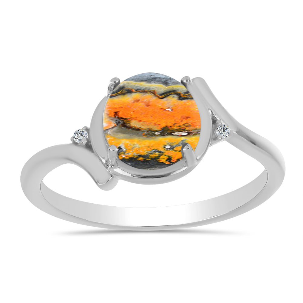 Anel de Prata com Jaspe Bumble Bee e Topázio Branco