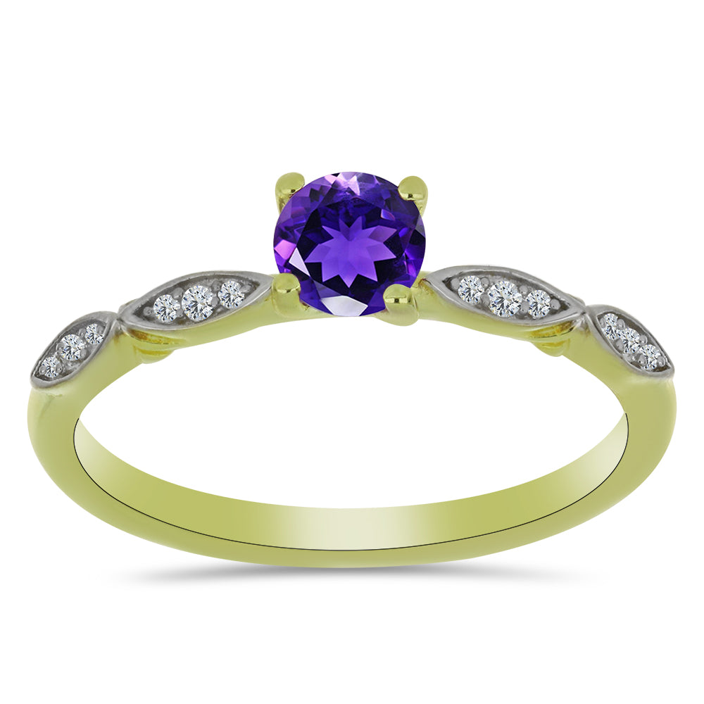 Anel de Prata com Banho de Ouro com Ametista de Marrocos e Topázio Branco