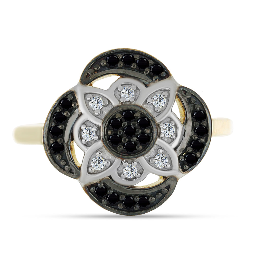 Anel de Prata com Banho de Ouro com Espinela Preta e Topázio Branco  Contraste: Cabeca de Veado (800)