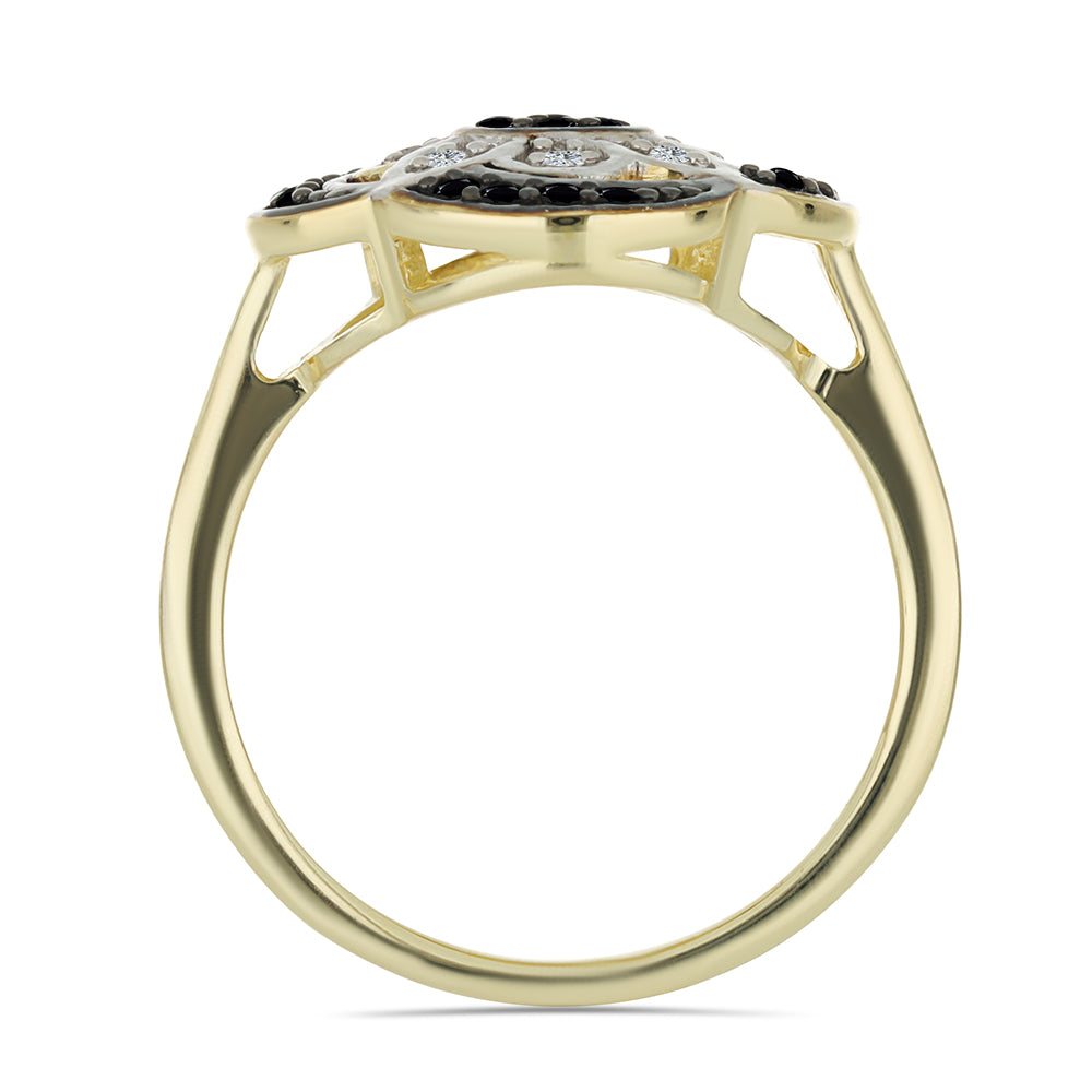 Anel de Prata com Banho de Ouro com Espinela Preta e Topázio Branco  Contraste: Cabeca de Veado (800)