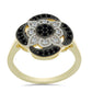 Anel de Prata com Banho de Ouro com Espinela Preta e Topázio Branco  Contraste: Cabeca de Veado (800)