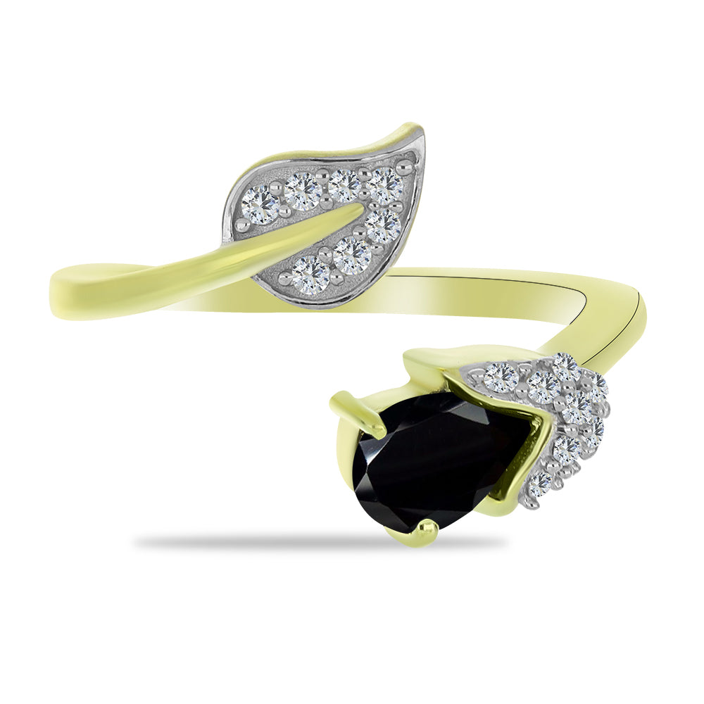 Anel de Prata com Banho de Ouro com Espinela Preta e Topázio Branco 1 