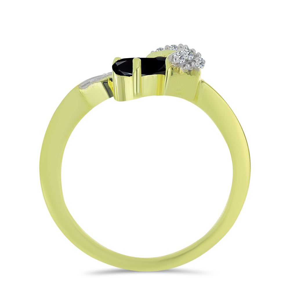 Anel de Prata com Banho de Ouro com Espinela Preta e Topázio Branco 2 