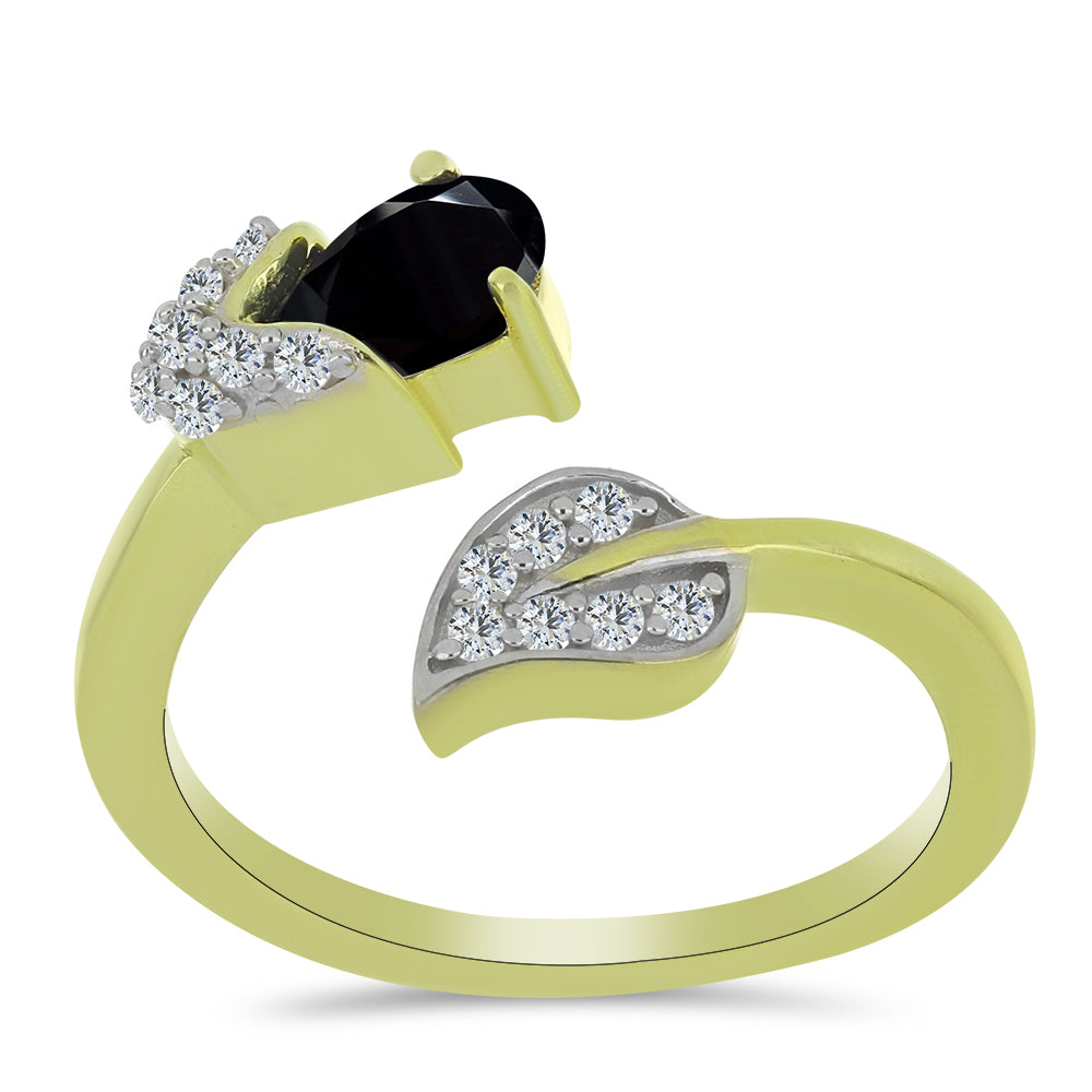 Anel de Prata com Banho de Ouro com Espinela Preta e Topázio Branco 3 