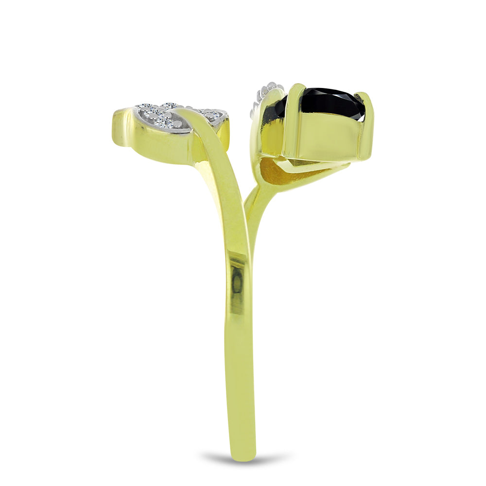 Anel de Prata com Banho de Ouro com Espinela Preta e Topázio Branco 4 