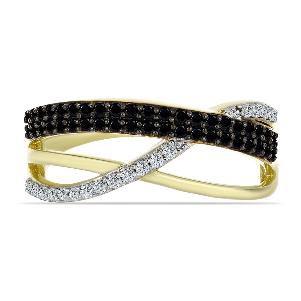 Anel de Prata com Banho de Ouro com Espinela Preta e Topázio Branco  Contraste: Cabeca de Veado (800)