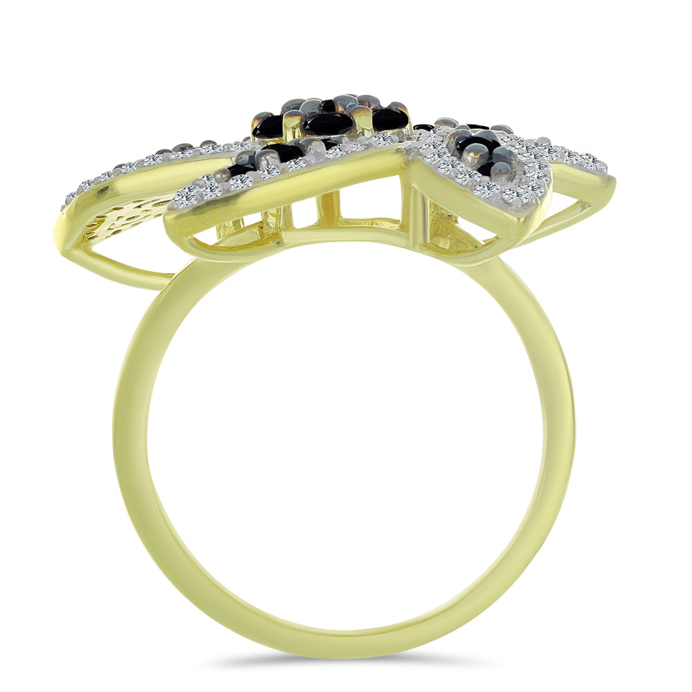 Anel de Prata com Banho de Ouro com Espinela Preta e Topázio Branco  Contraste: Cabeca de Veado (800) 2 