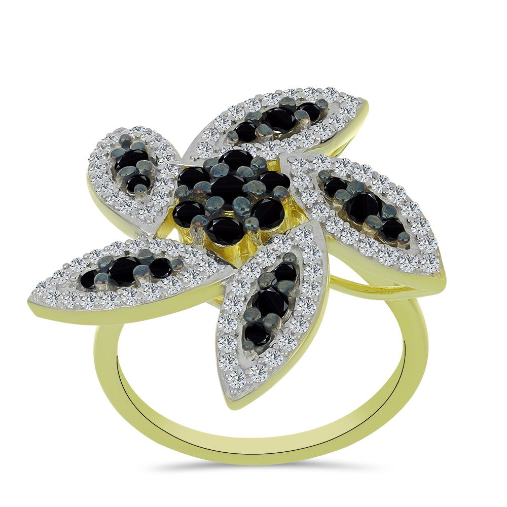 Anel de Prata com Banho de Ouro com Espinela Preta e Topázio Branco  Contraste: Cabeca de Veado (800) 3 