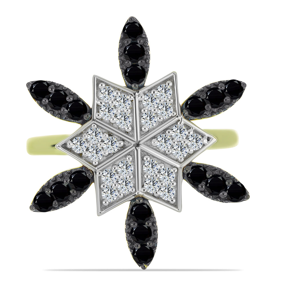 Anel de Prata com Banho de Ouro com Espinela Preta e Topázio Branco  Contraste: Cabeca de Veado (800) 1 