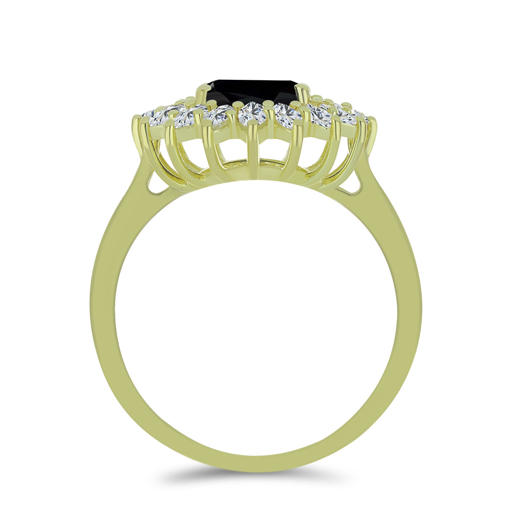 Anel de Prata com Banho de Ouro com Espinela Preta e Topázio Branco  Contraste: Cabeca de Veado (800) 2 