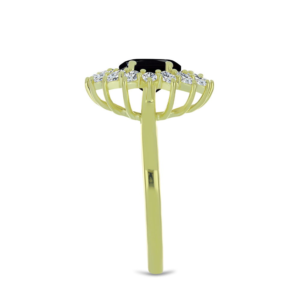 Anel de Prata com Banho de Ouro com Espinela Preta e Topázio Branco  Contraste: Cabeca de Veado (800) 4 