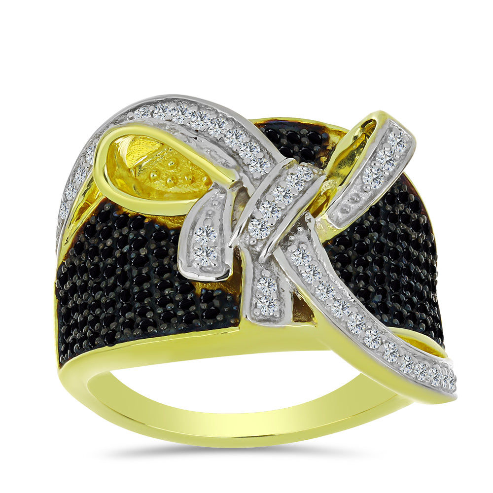 Anel de Prata com Banho de Ouro com Espinela Preta e Topázio Branco  Contraste: Cabeca de Veado (800) 3 