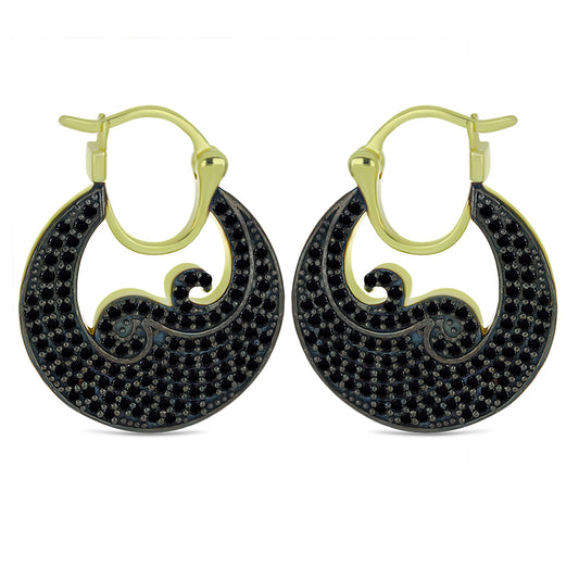 Brincos de Prata com Banho de Ouro com Espinela Preta