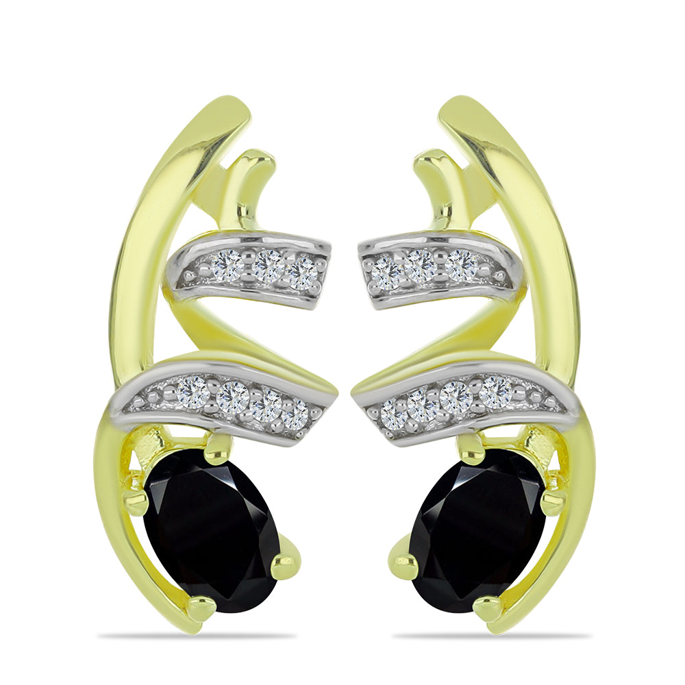 Brincos de Prata com Banho de Ouro com Espinela Preta e Topázio Branco 1 