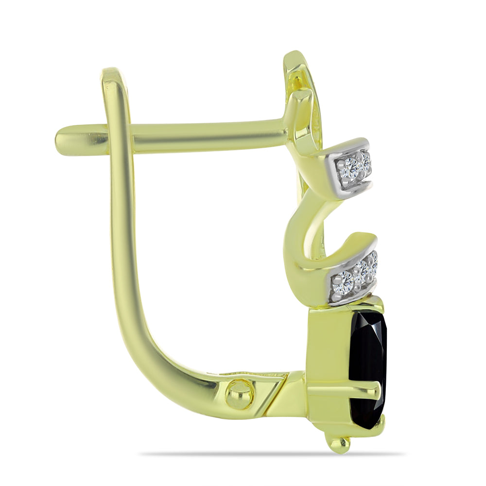 Brincos de Prata com Banho de Ouro com Espinela Preta e Topázio Branco 2 